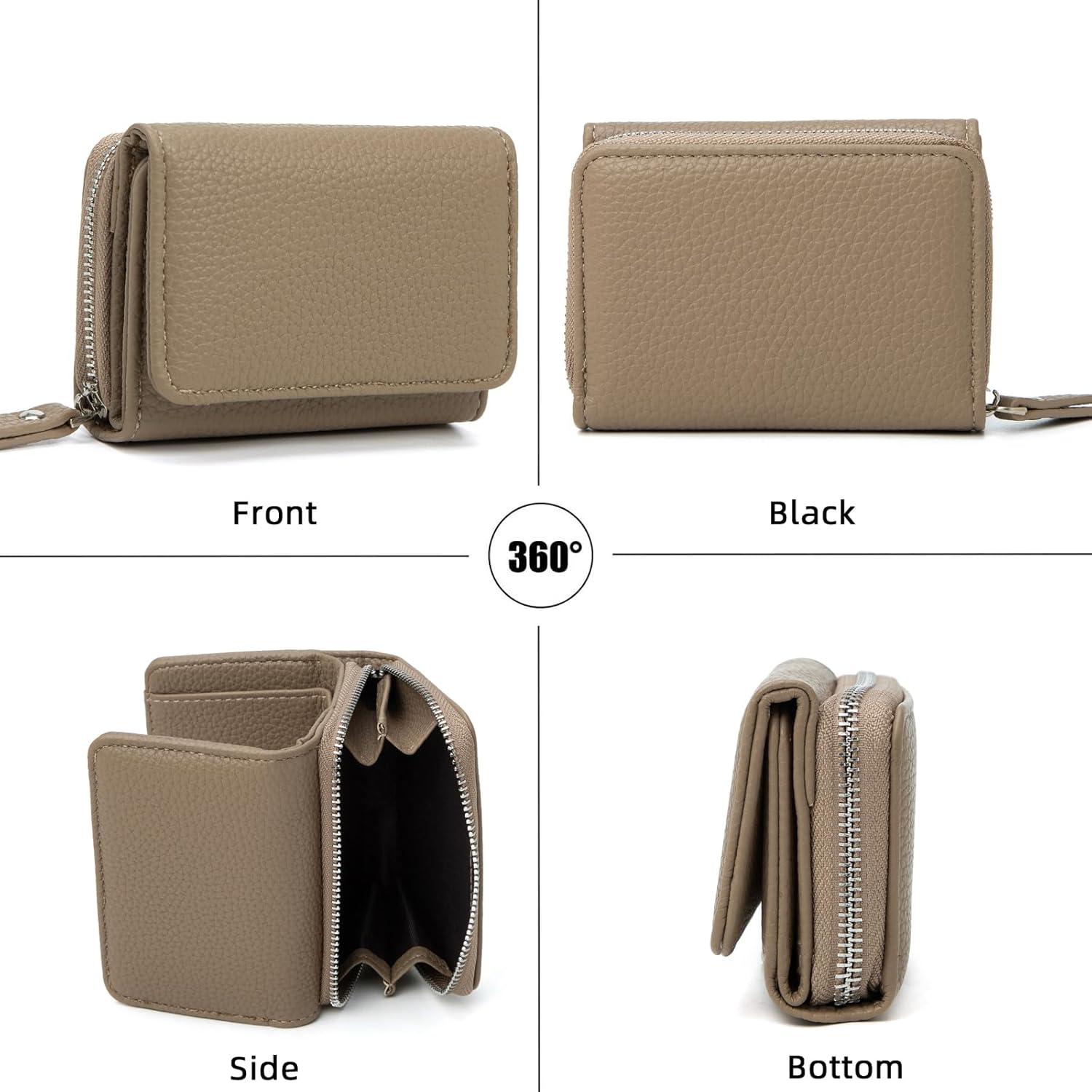 Damen Geldbörse Trifold Leder Portemonnaie 6 Kartenfächer