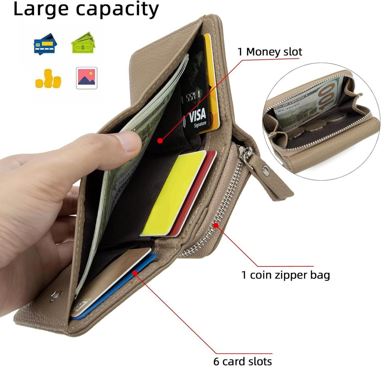 CHAOFANXI Damen Geldbörse Trifold Leder Portemonnaie 6 Kartenfächer Schwarz