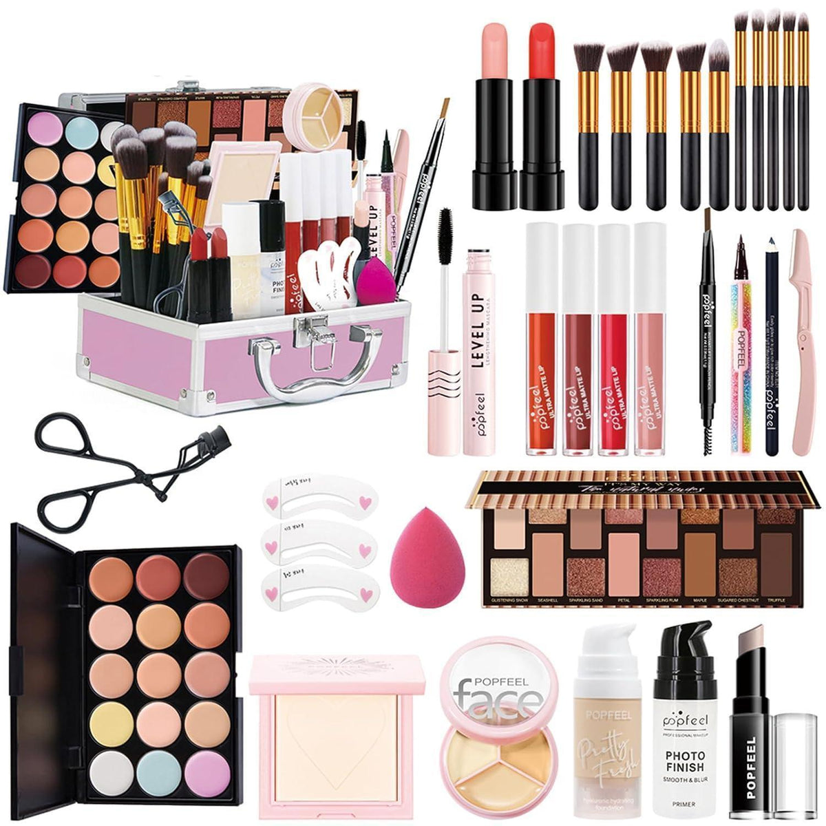 Geschenkset Make-up: Komplettes Kosmetik Set für Gesicht, Augen & Lippen