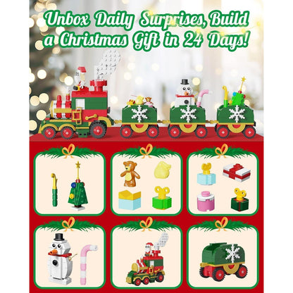 D-FantiX Adventskalender Weihnachtszug Bausteine LED