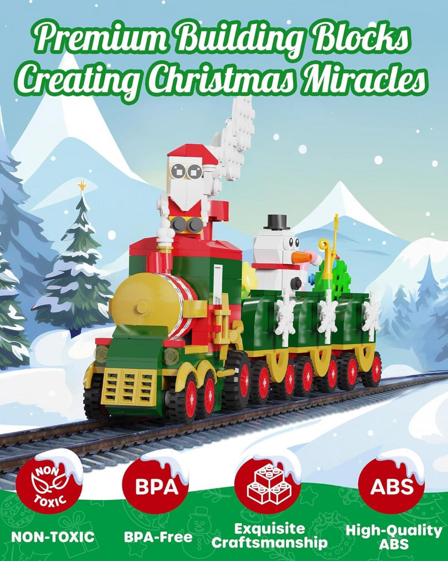 D-FantiX Adventskalender Zug Bausteine LED 24 Tage Weihnachten Spaß Gift Jungen Mädchen 6-12