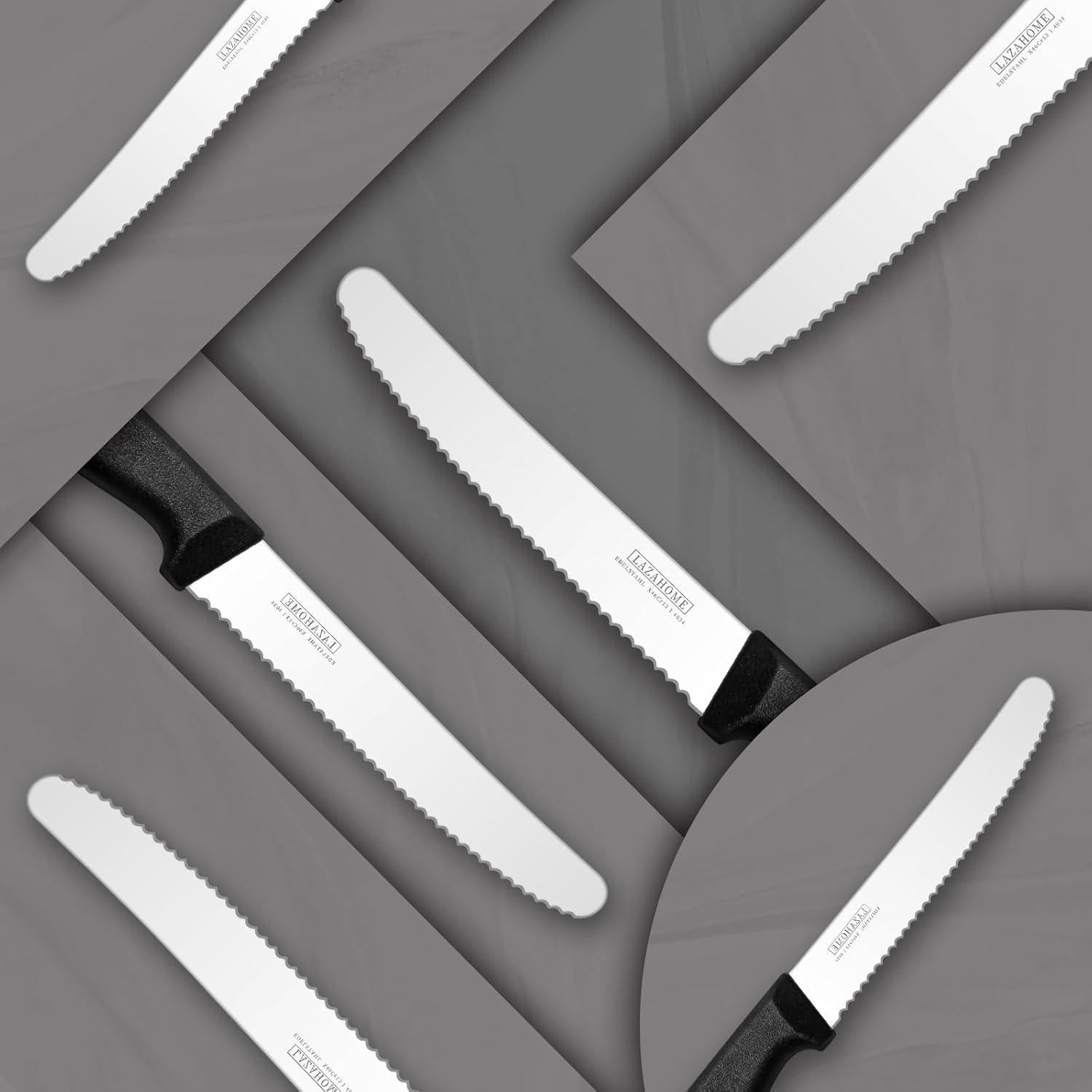 12er Set Frühstücksmesser Wellenschliff Schwarz rostfreier Stahl