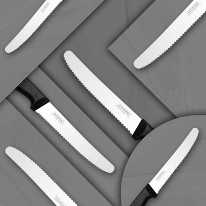 12er Set Frühstücksmesser Wellenschliff Schwarz rostfreier Stahl