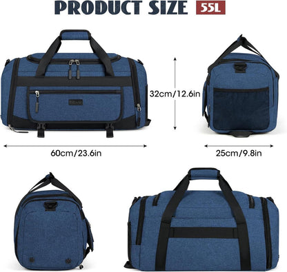 Große Sporttasche 55L Blau mit Schuhfach und Nassfach