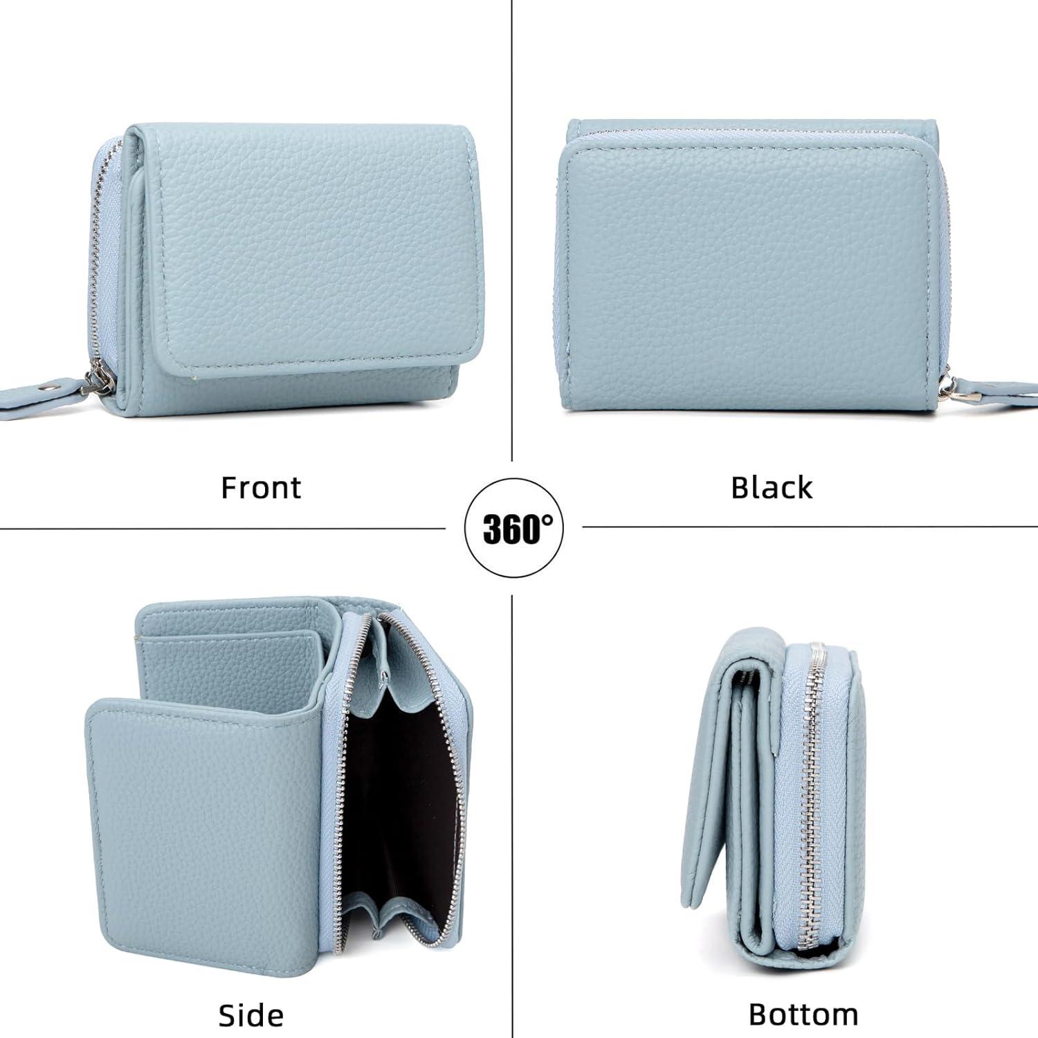 Damen Trifold Geldbörse Leder Kleine Brieftasche Blau
