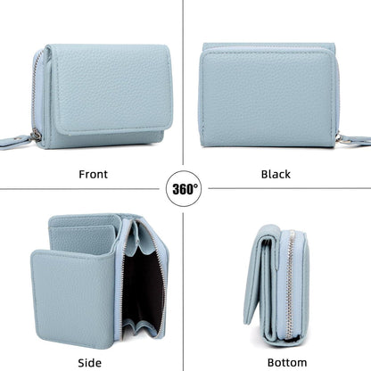Damen Trifold Geldbörse Leder Kleine Brieftasche Blau