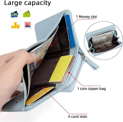 CHAOFANXI Damen Geldbörse Blau Trifold Leder-Kartenfächer