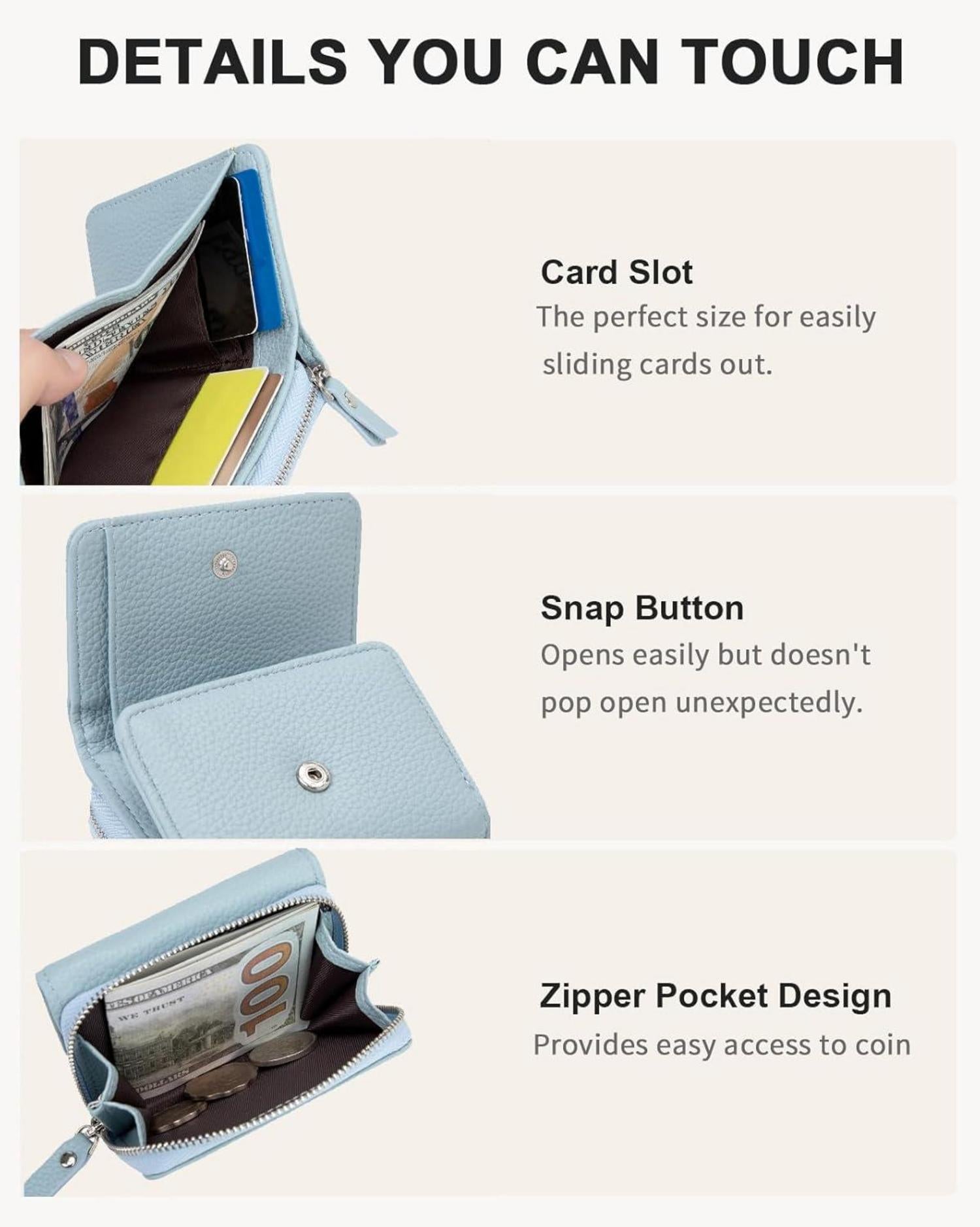 Damen Geldbörse Trifold Leder 6 Karten Banknoten Münzfach Blau