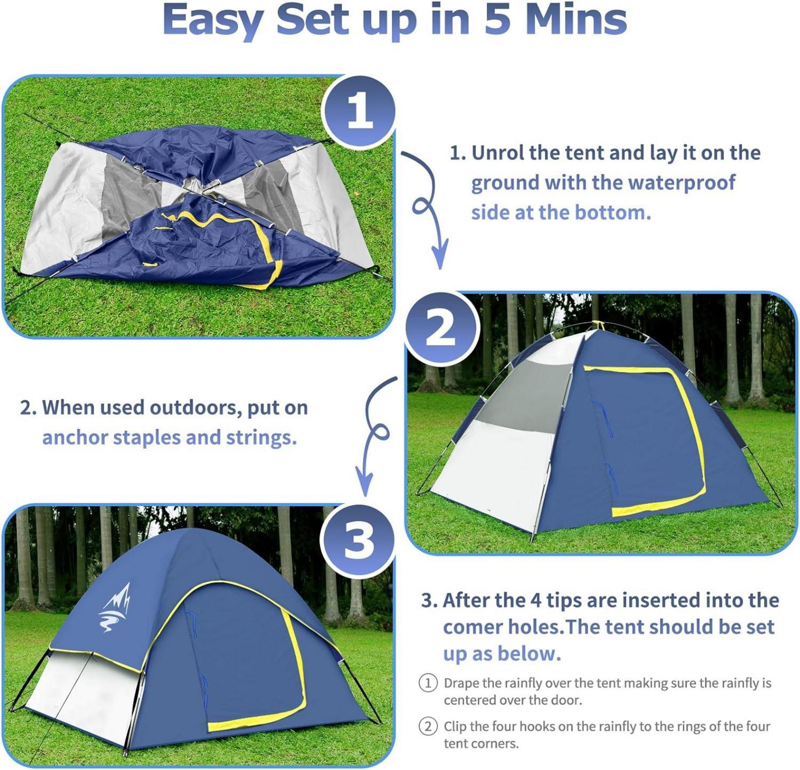Familien Camping Zelt Kuppelzelt 2-3 Personen Outdoor Wasserdicht