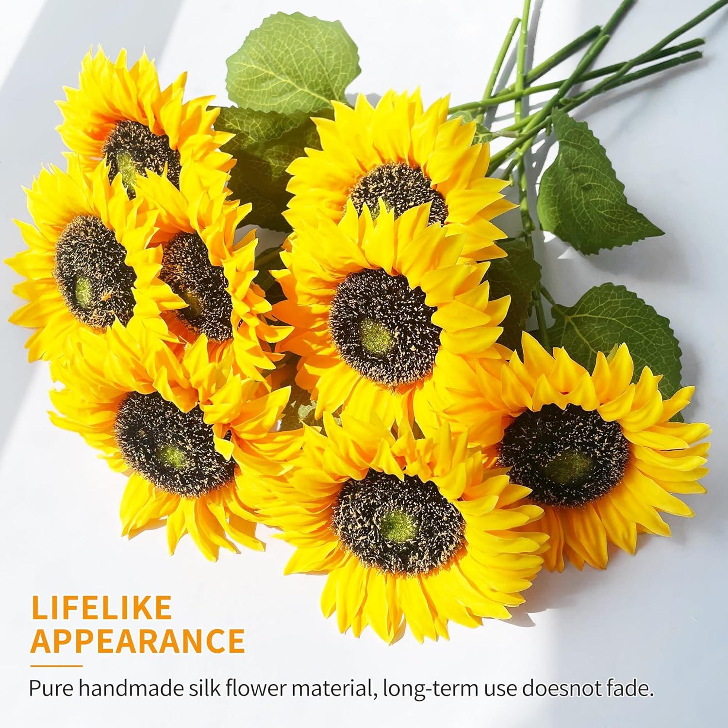 8 Stück Künstliche Sonnenblumen Deko 40CM Gelb - Hochwertige