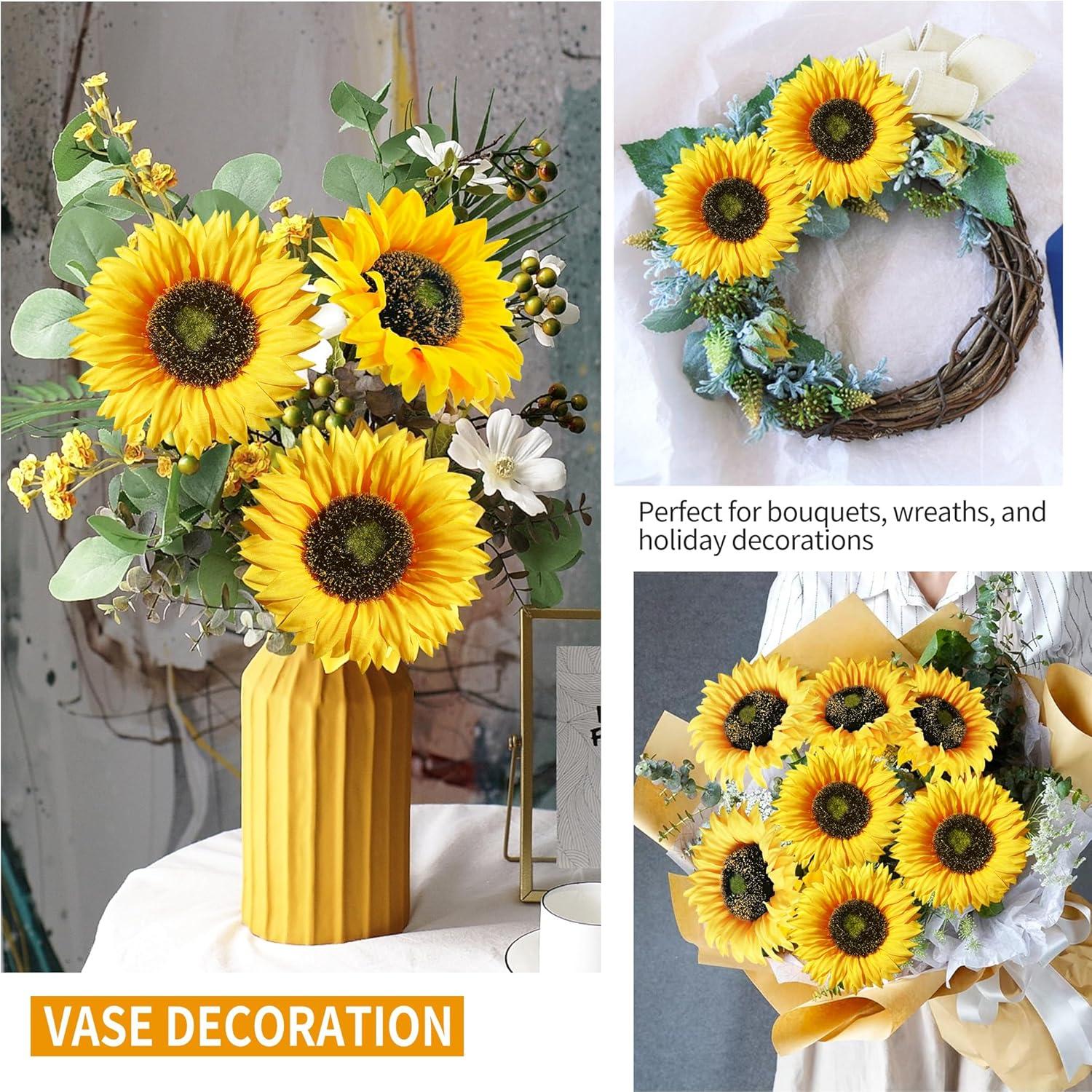 Künstliche Sonnenblumen Deko 8er Set 40cm Gelb für Hochzeit Tischdeko