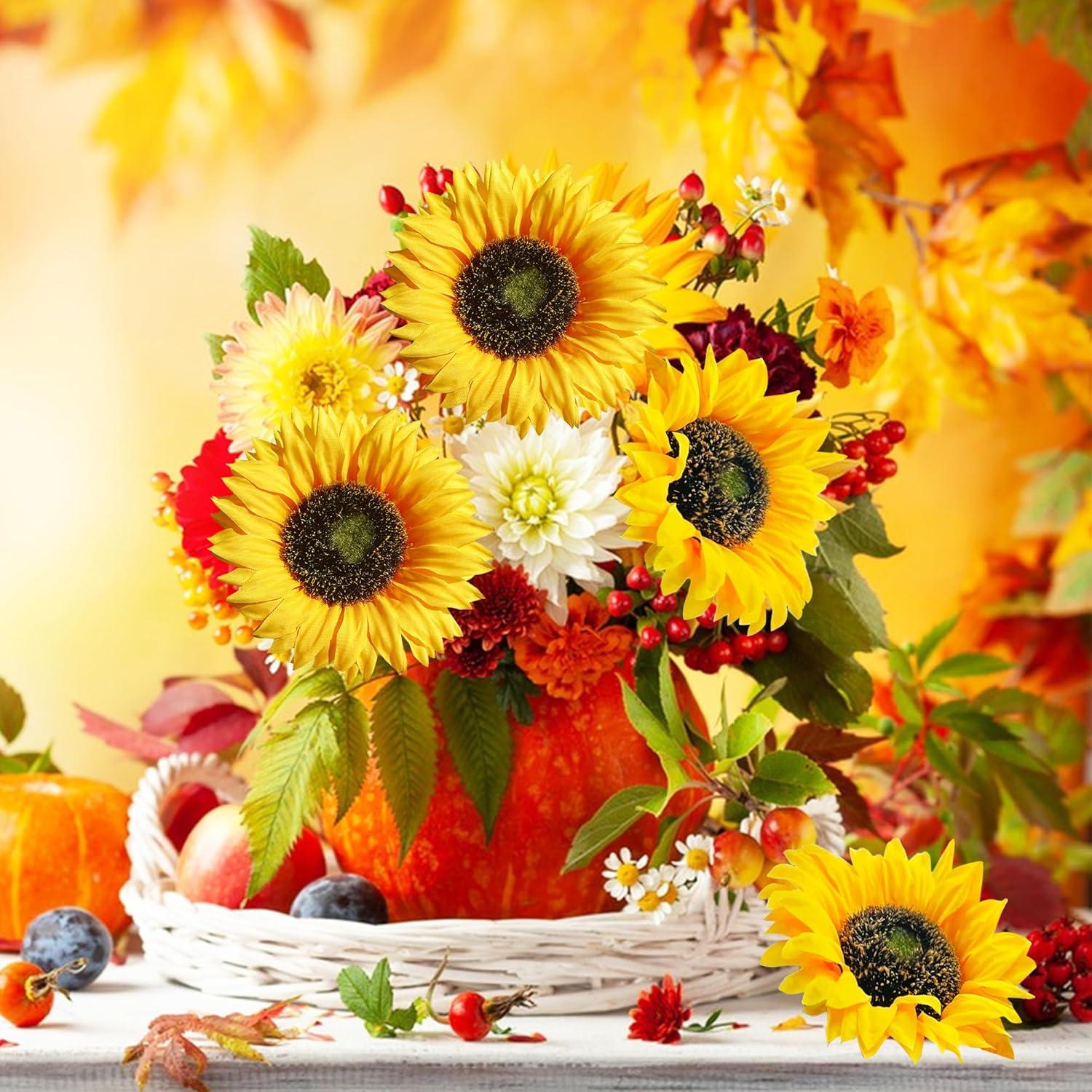 Künstliche Sonnenblumen Deko 8er Set 40cm Gelb für Hochzeit Tischdeko