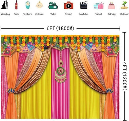 Indischer Hochzeitsfotografie-Hintergrund Vinyl 180x120 cm Hindu-Dekoration