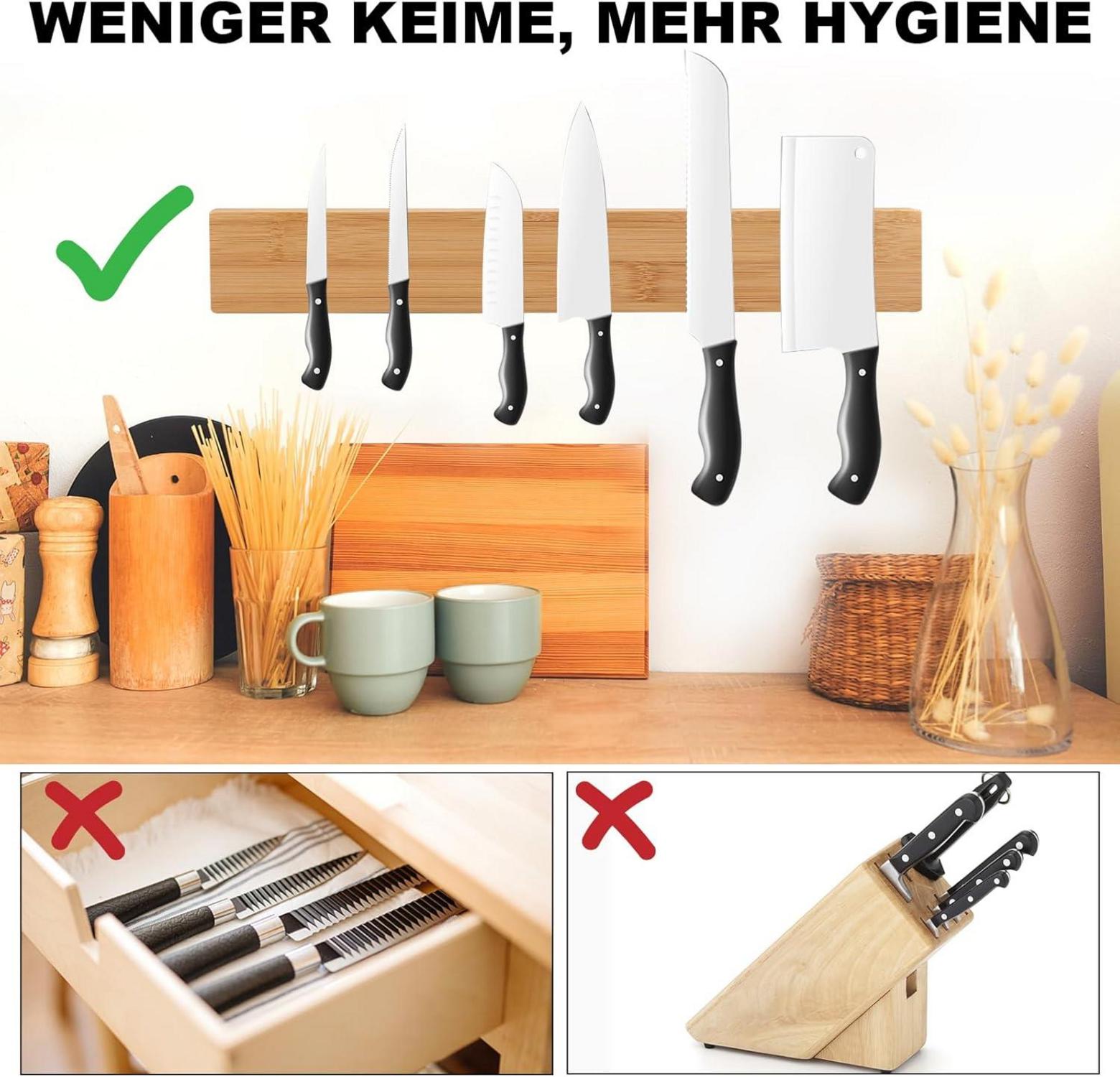 Herboom Magnetleiste Messer Bambus 40cm selbstklebend Magnet Messerhalter Zubehör