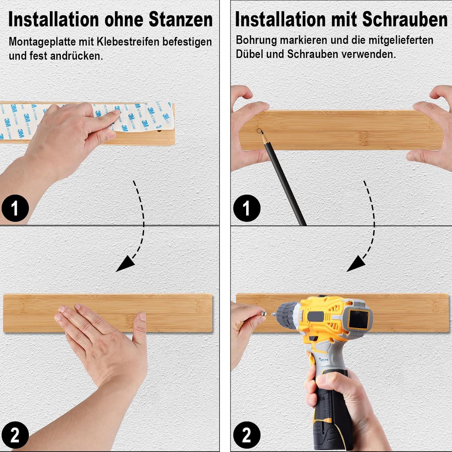 Magnetleiste Bambus 40cm, Messerhalter Selbstklebend Stark Magnetisch