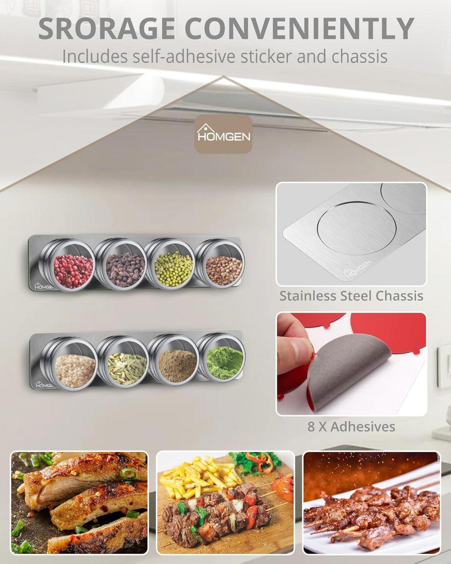 Magnetische Gewürzdosen-Set 8tlg. Edelstahl Spice Jars Magnet 100ml
