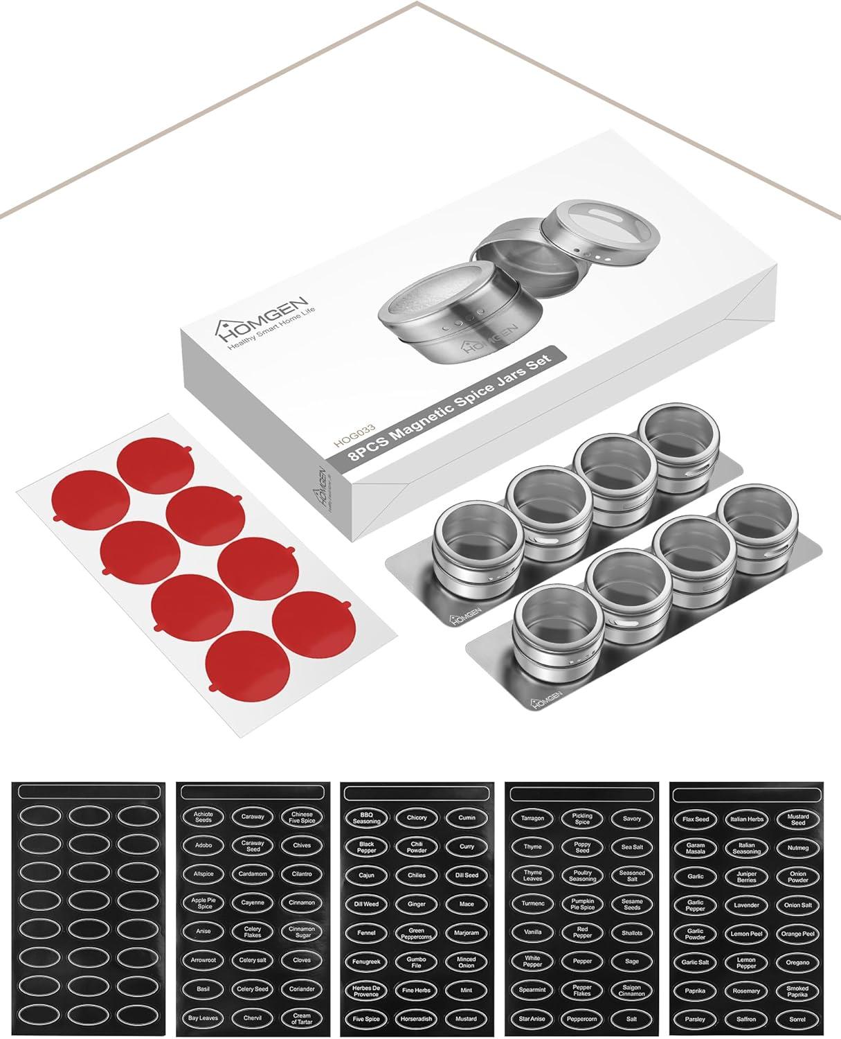 8-teiliges Edelstahl Magnetisches Gewürzdosen Set mit Transparentem Deckel