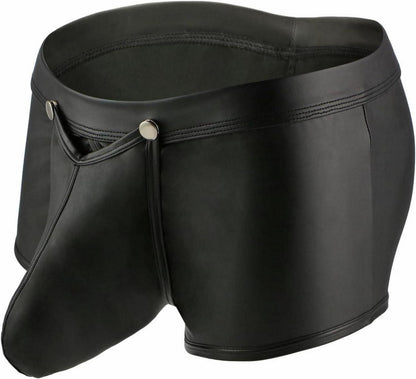 Herren Boxershorts Wetlook Männer String Kunstleder Schwarz