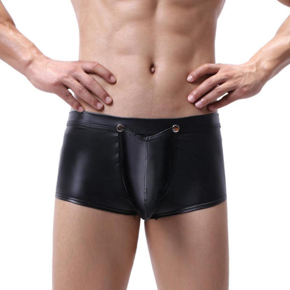 Herren Boxershorts Wetlook Männer String Kunstleder Schwarz
