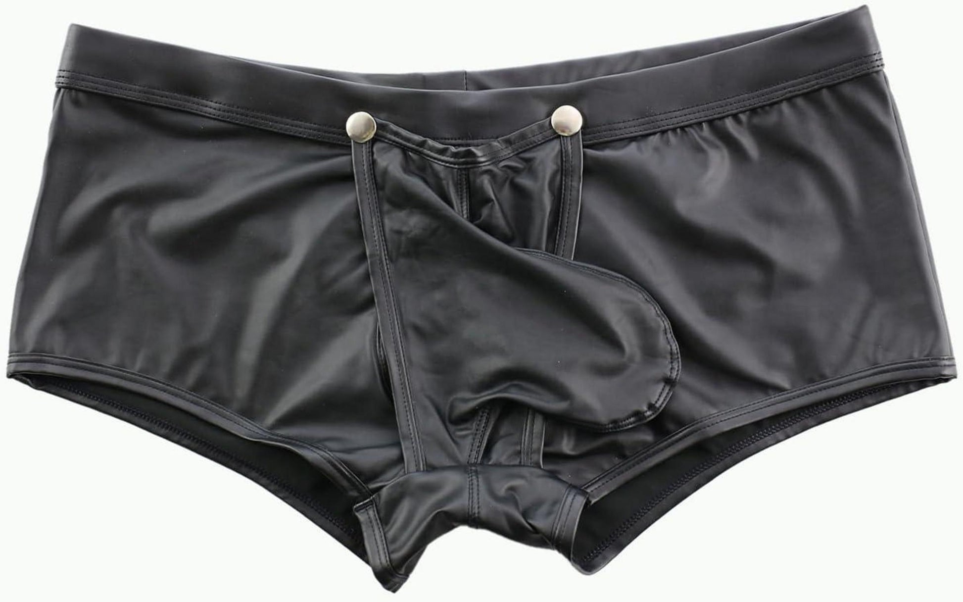 Herren Wetlook Boxershorts String Pouch Druckknöpfen Schwarz M