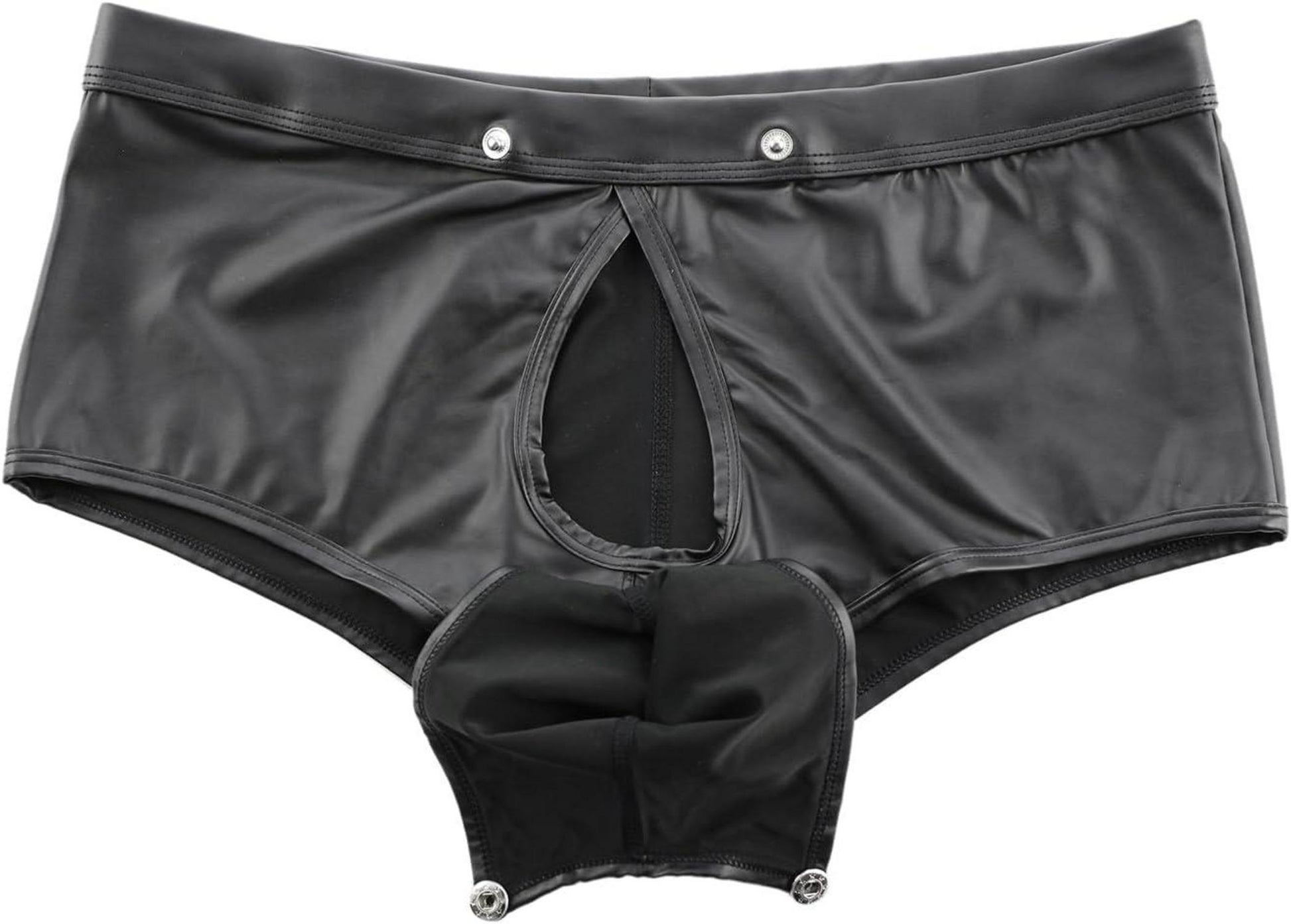 Herren Wetlook Boxershorts String Kunstleder Pouch Schwarz M