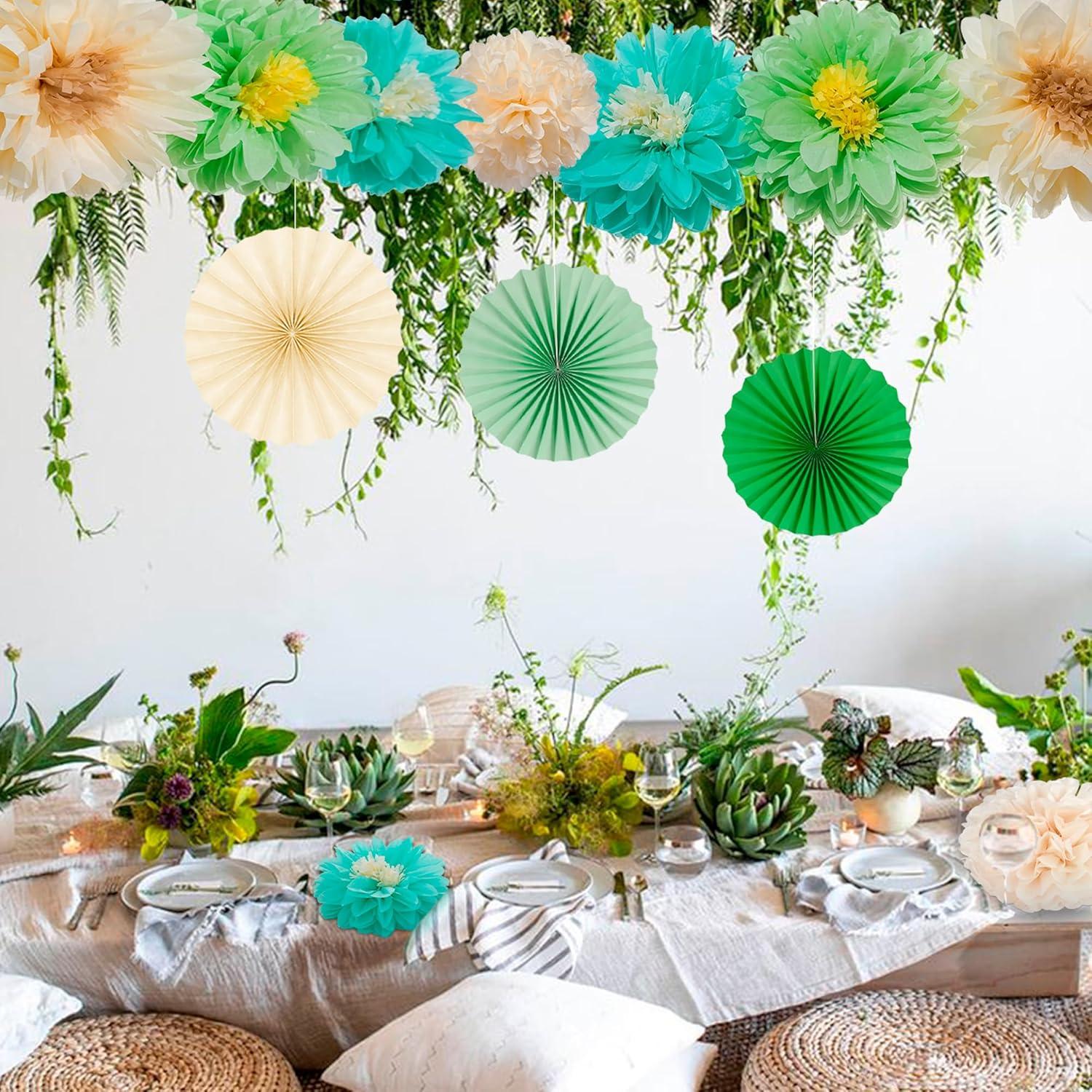 YBWanli Papierblumen Gartenparty Deko Grüner Dschungel Hochzeit Baby Party