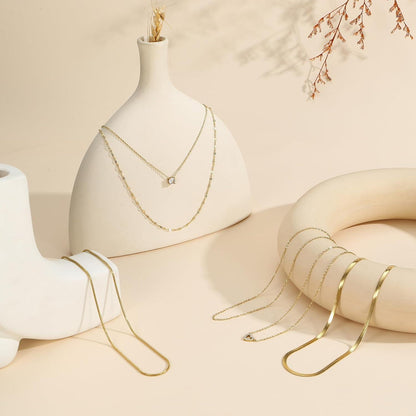 6er Set Layering Halsketten 14K Vergoldet Schlangenkette Damen