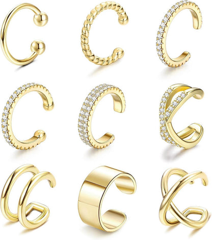Goldene Ohrmanschetten Set für Damen - 18 Karat vergoldet