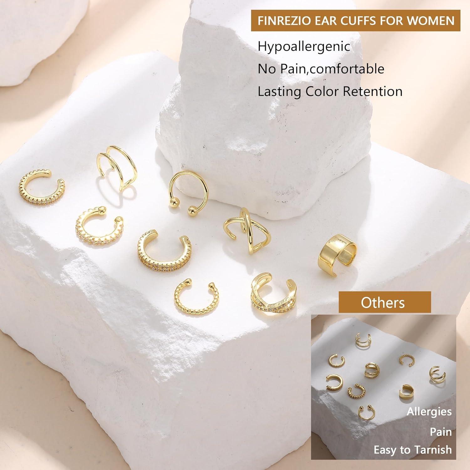 9er Set vergoldete Ear Cuffs für Damen - Knorpelohrringe