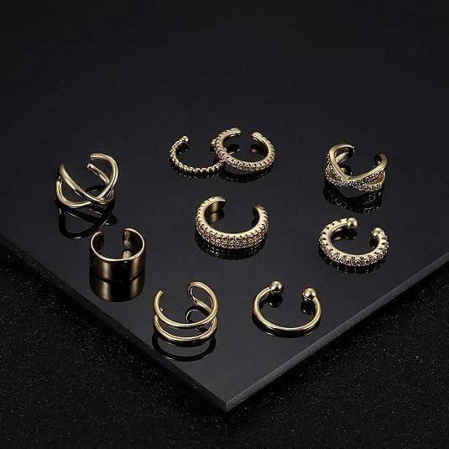 Ear Cuff Set 9 Stücke Damen Ohrklemme 18K Vergoldet Gold Clip Non Piercing