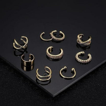 Ear Cuff Set 9 Stücke Damen Ohrklemme 18K Vergoldet Gold Clip Non Piercing