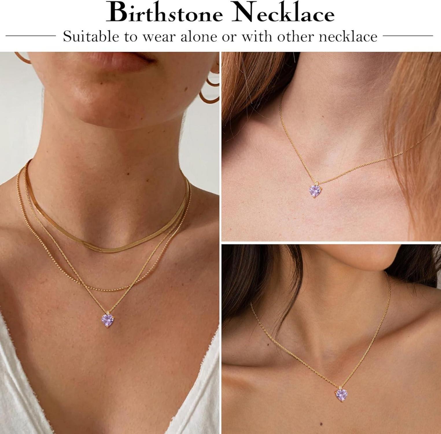 Damen Halskette Herz Anhänger Gold 18 Karat Geburtsstein Zirkonia perfektes Geschenk