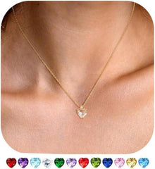 Goldene Herz Geburtsstein Kette 18K Vergoldet Damen Halskette
