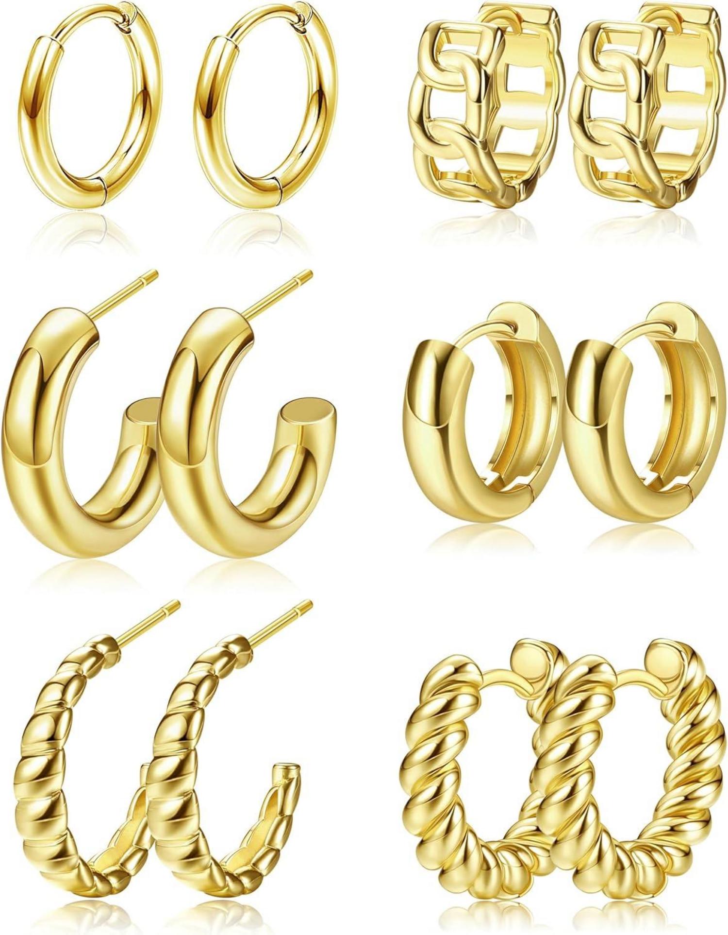 Goldene Creolen Ohrringe Set 6 Paar 14K Vergoldet Hypoallergen Chunky