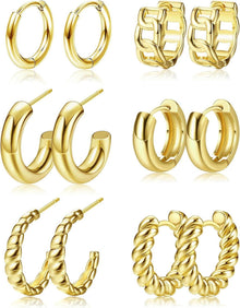 Goldene Creolen Ohrringe Set 6 Paar 14K Vergoldet Hypoallergen Chunky