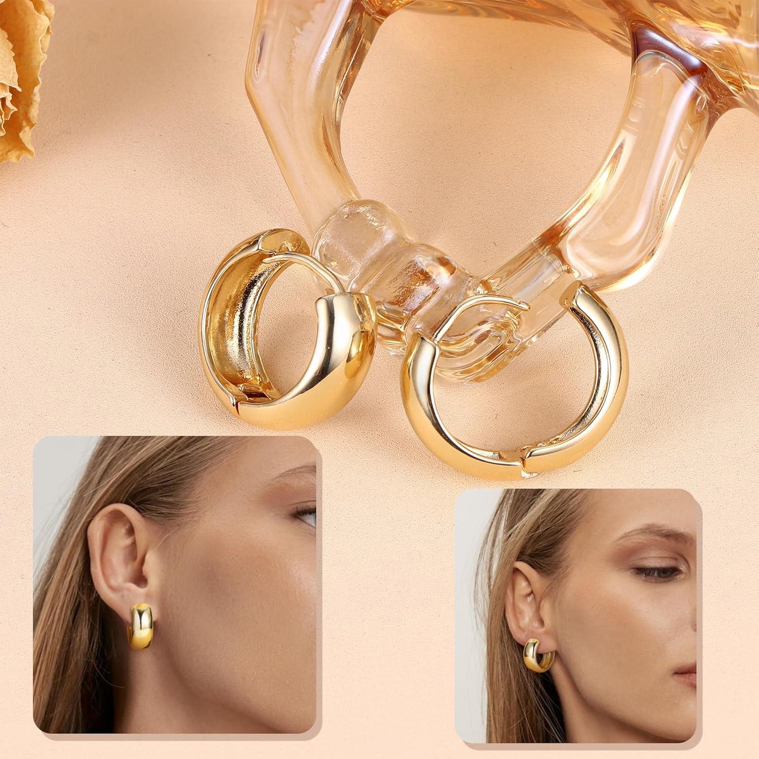 Goldene Creolen Ohrringe Set 6 Paar 14K Vergoldet Hypoallergen Chunky