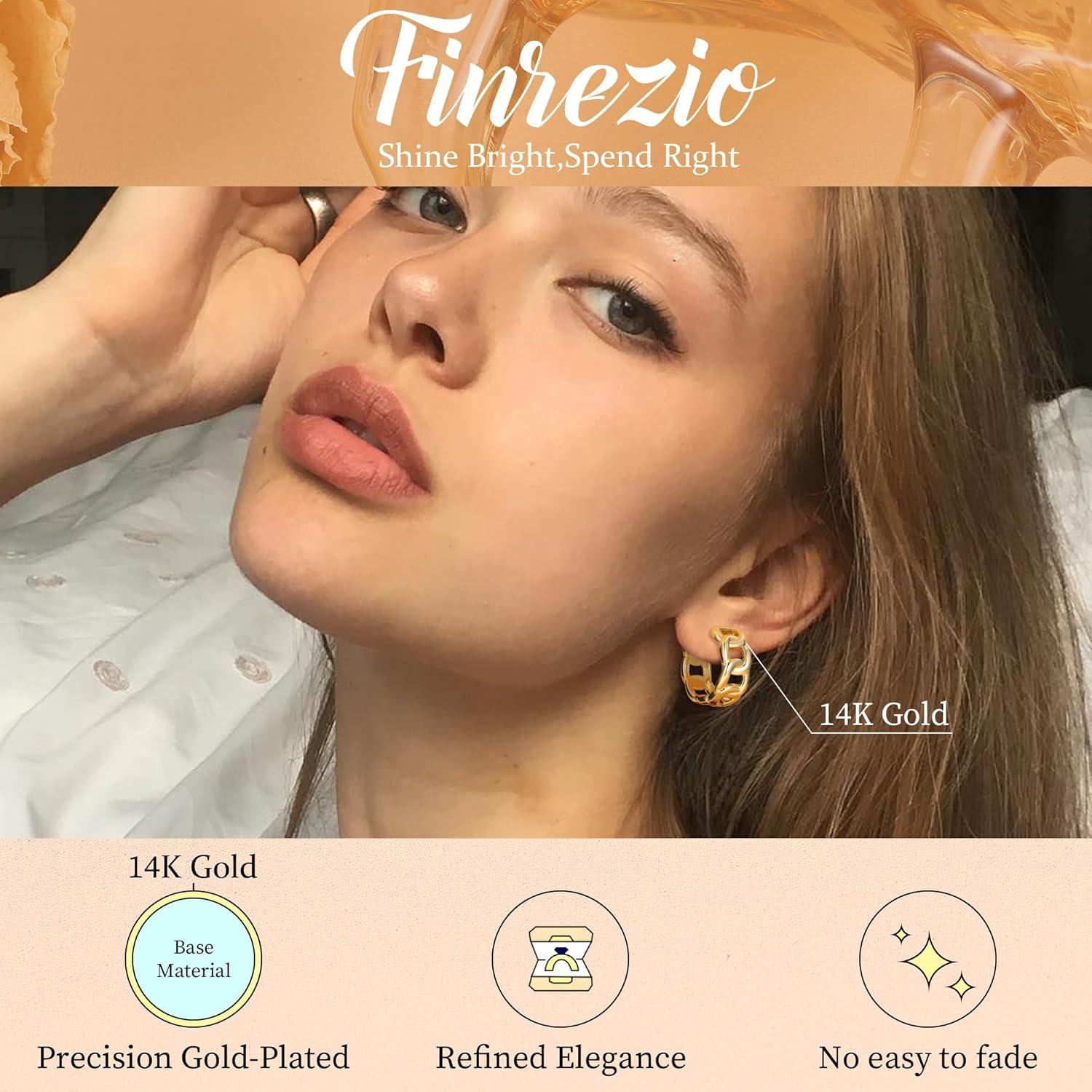 Goldene Creolen Ohrringe Set Damen 6 Paar 14K Vergoldet Chunky Hypoallergen
