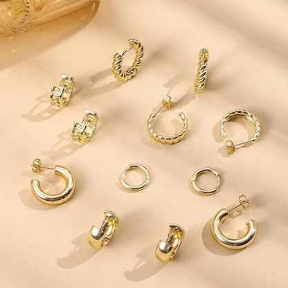 Gold Creolen Set Damen 14K Vergoldet Chunky Ohrringe Hypoallergen