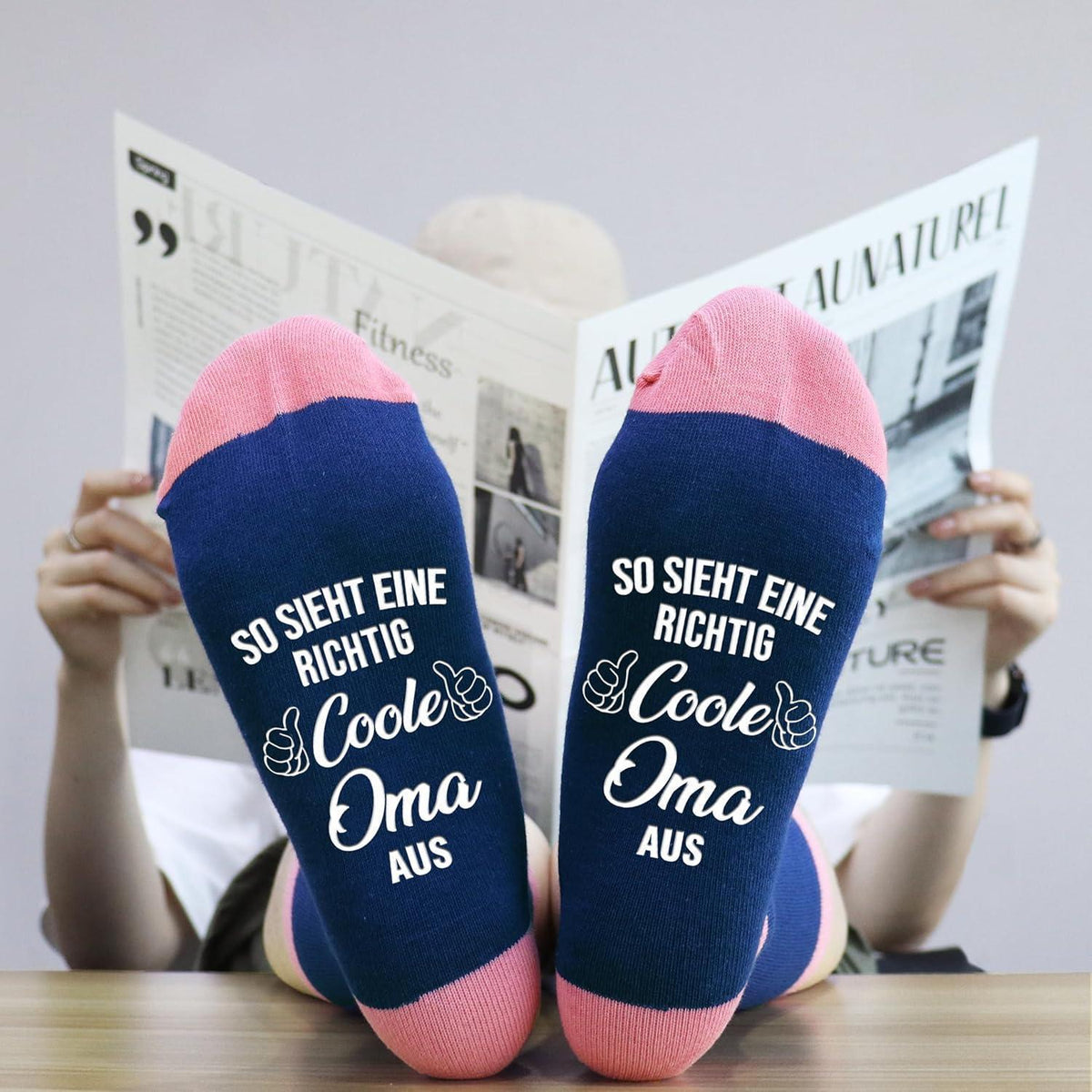 Rutschfeste Baumwollsocken für Oma – "Coole Oma" 39-42