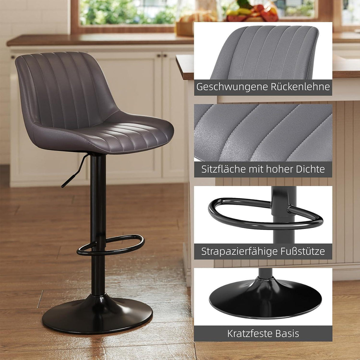 Drehbare Barhocker Set 3er – Höhenverstellbar, Dunkelgrau