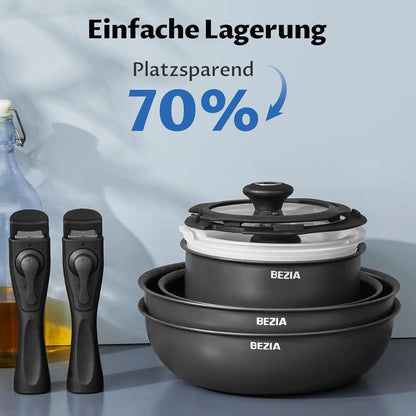 13-teiliges induktionsgeeignetes Pfannenset mit abnehmbaren