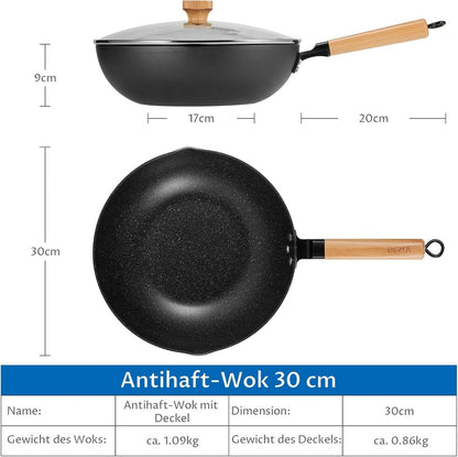 Induktions Wok Pfanne mit Deckel 30 cm Antihaftflachboden-Titel