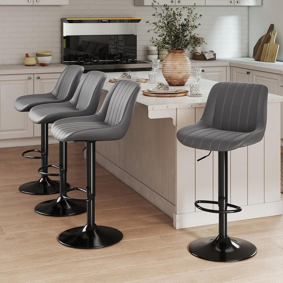 Drehbarer Barhocker 4er Set, Höhenverstellbar, Dunkelgrau