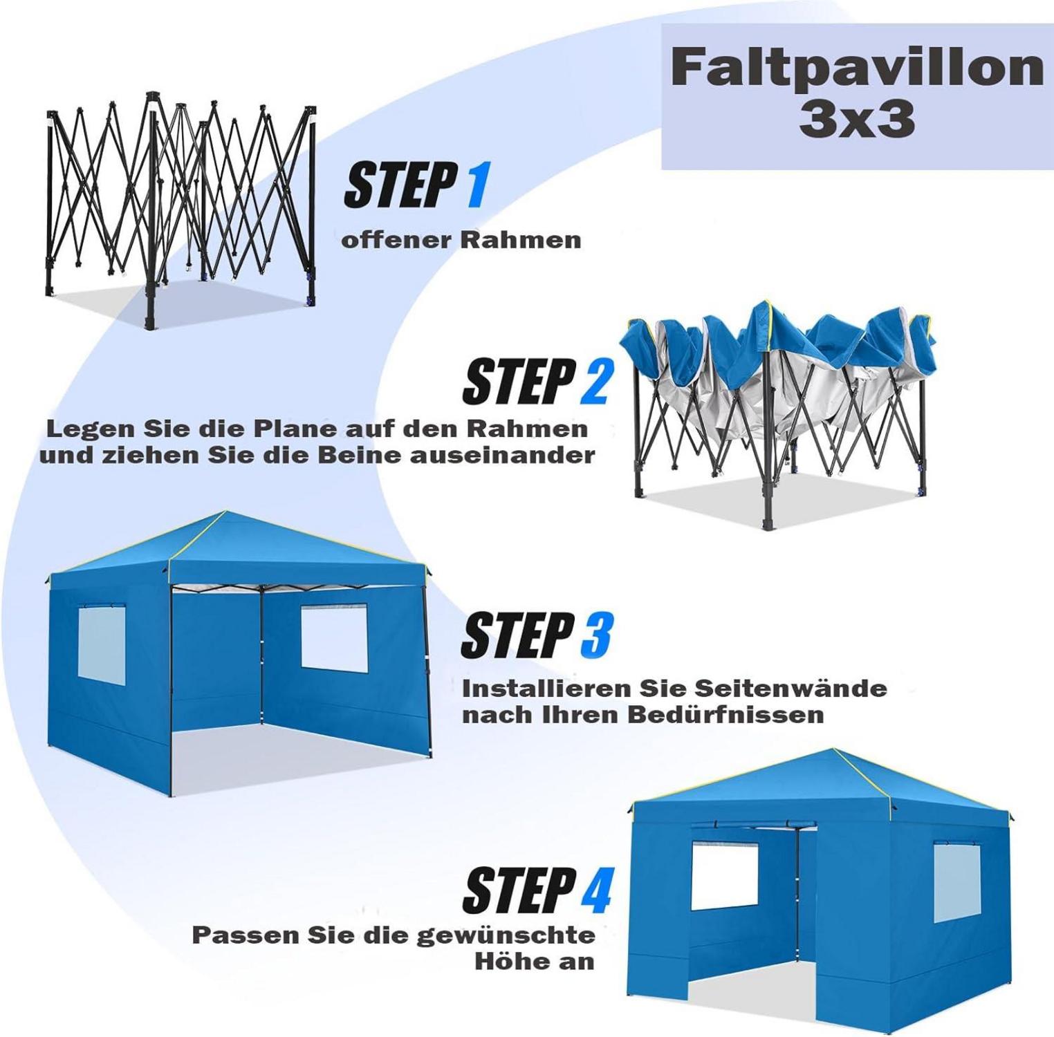 Pavillon 3x3 Wasserdicht Stabil Faltpavillon Pop Up