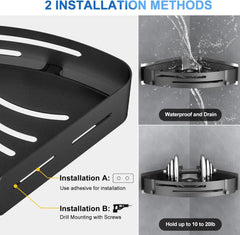 Duschablage Schwarz Matt 2er Set Rostfrei Eckregal 4 Haken Badezimmer Organizer