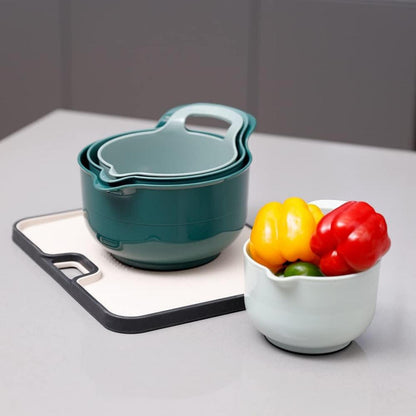 Rührschüssel 4er Pack mit Griff, Ausgießer, BPA-frei, mikrowellen- und spülmaschinenfest, Grün