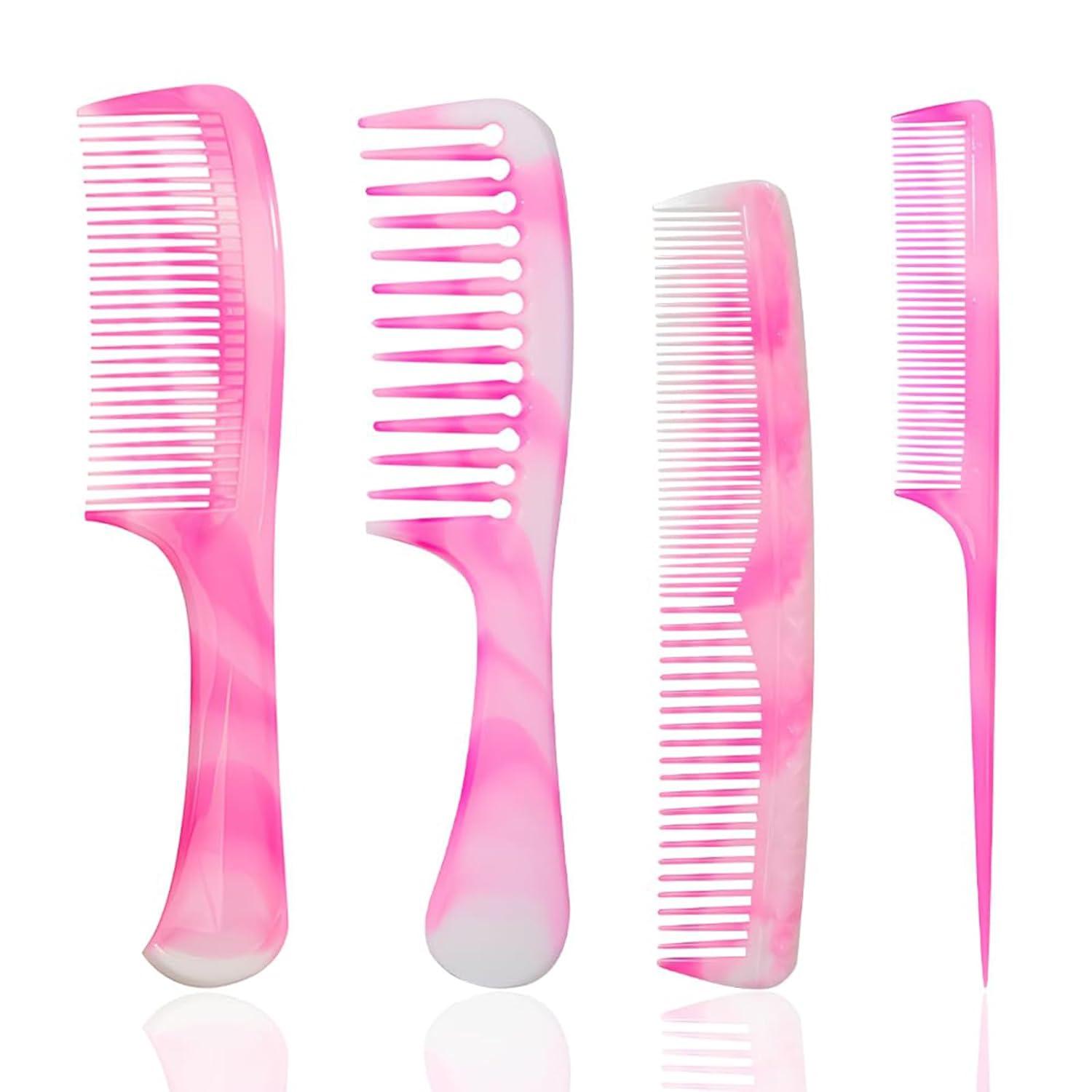 4er Set rosa Haarkamm mit breiten und feinen Zähnen