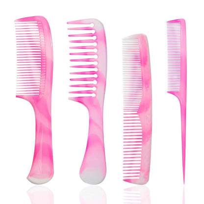 4er Set rosa Haarkamm mit breiten und feinen Zähnen