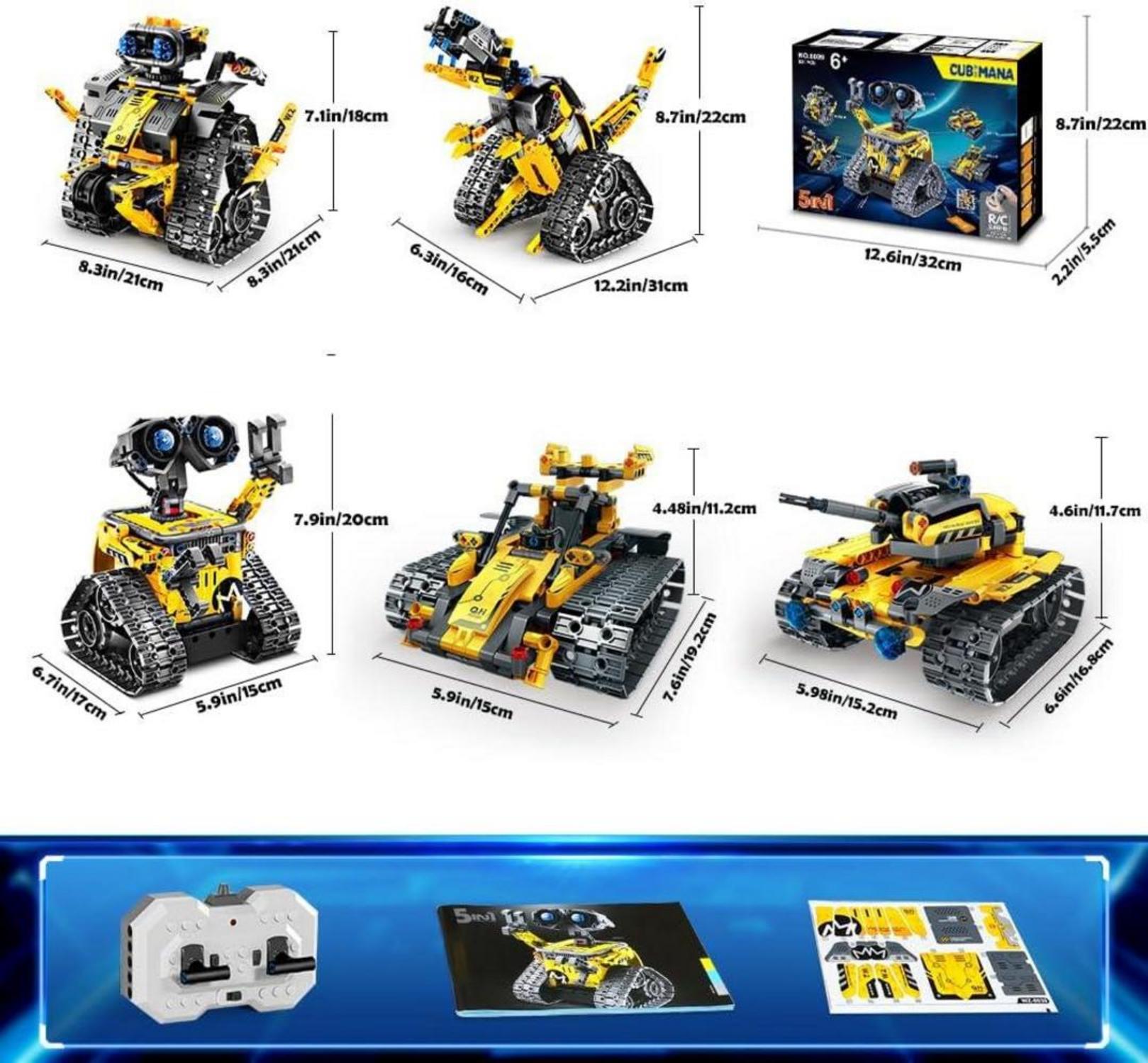 CUBIMANA Technik Roboter Kinder 5-in-1 Fernsteuerung Bauspielzeug App Programmierbar Dinosaurier 6-12+ Jahre