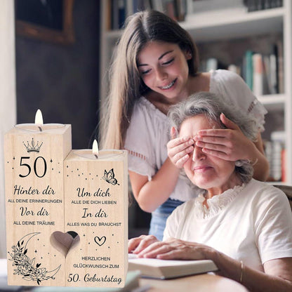 50. Geburtstag Frau Kerzenständer Holz Geschenkidee Deko